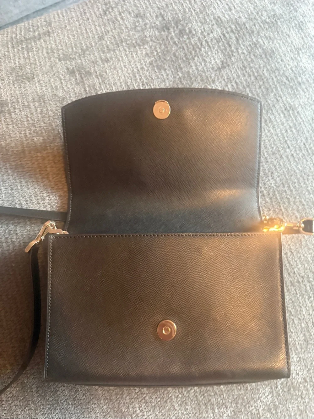 kate spade black Saffiano leather crossbody with silver chain